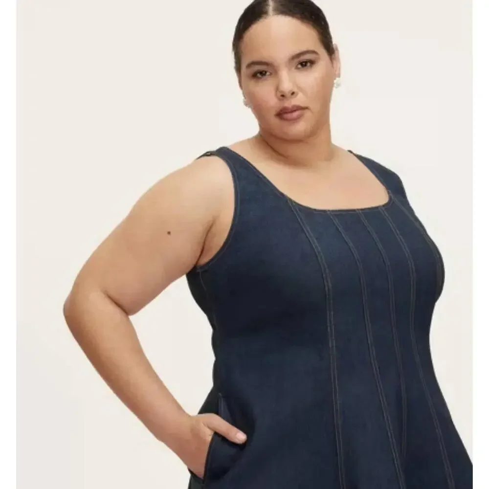 New Kate Spade x Target Size 4 Women's Denim Seamed Mini Dress Dark Blue Small S